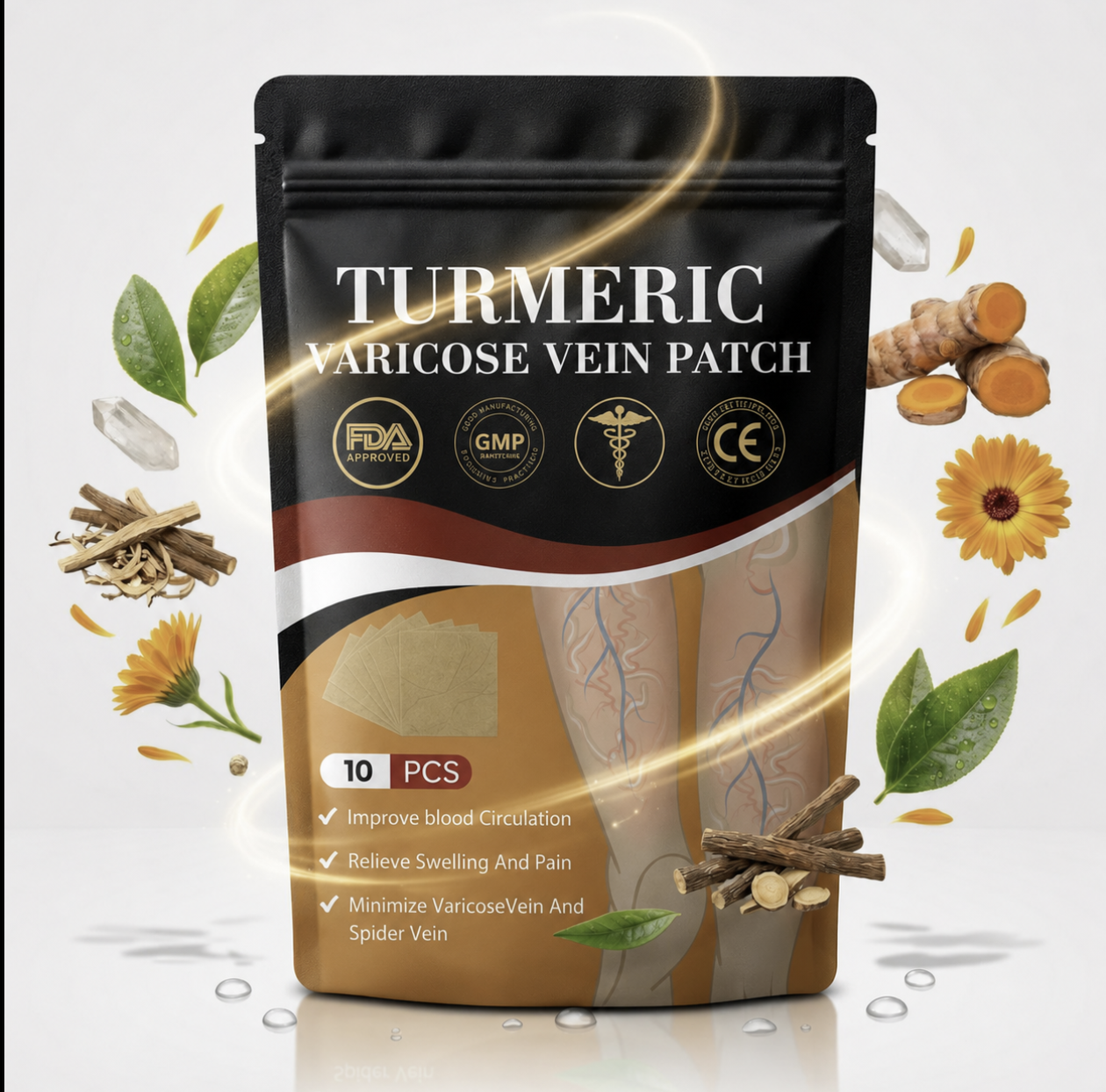 Turmeric Varicose Vein Patches | Natural Herbal Therapy for Swelling, Fatigue & Vein Health