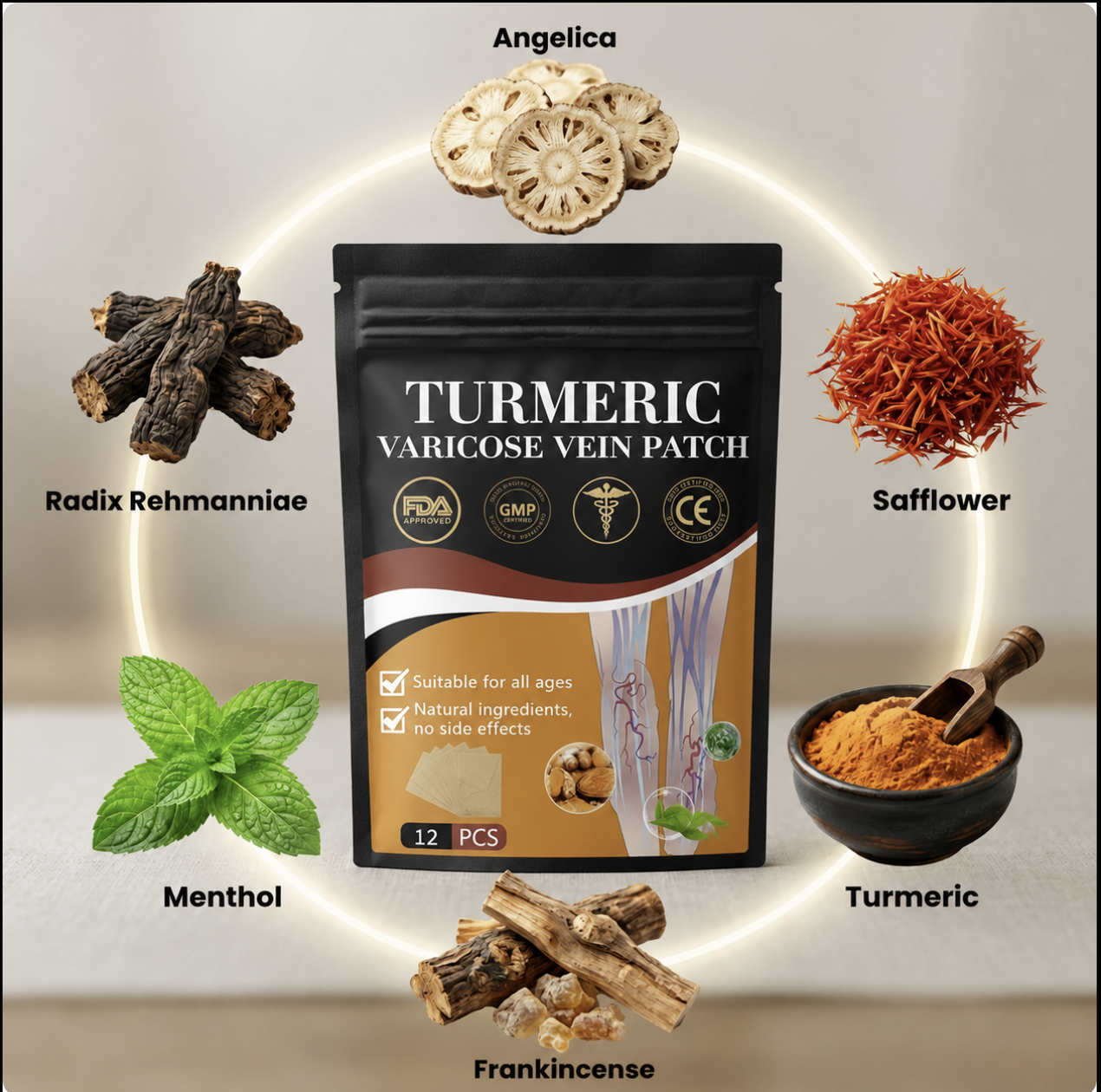 Turmeric Varicose Vein Patches | Natural Herbal Therapy for Swelling, Fatigue & Vein Health